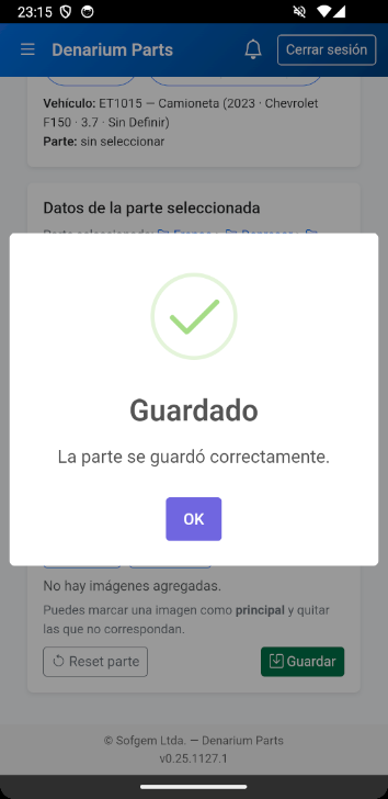 Pantalla de imagenes en Denarium Parts